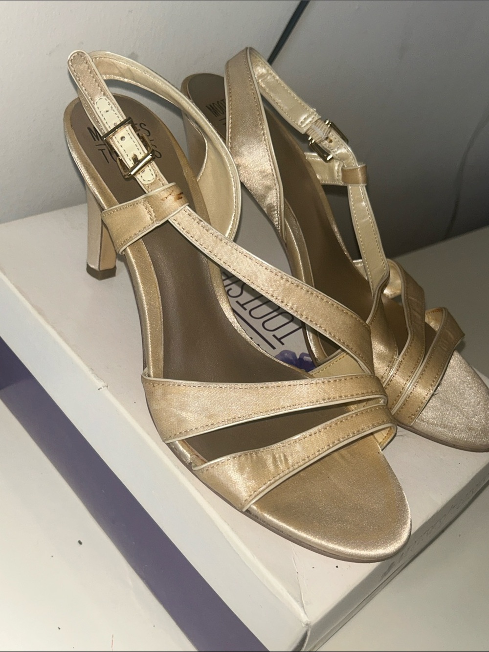 Mootsies Tootsies Vintage Phantom Champagne Strappy Leather Slingback Heels